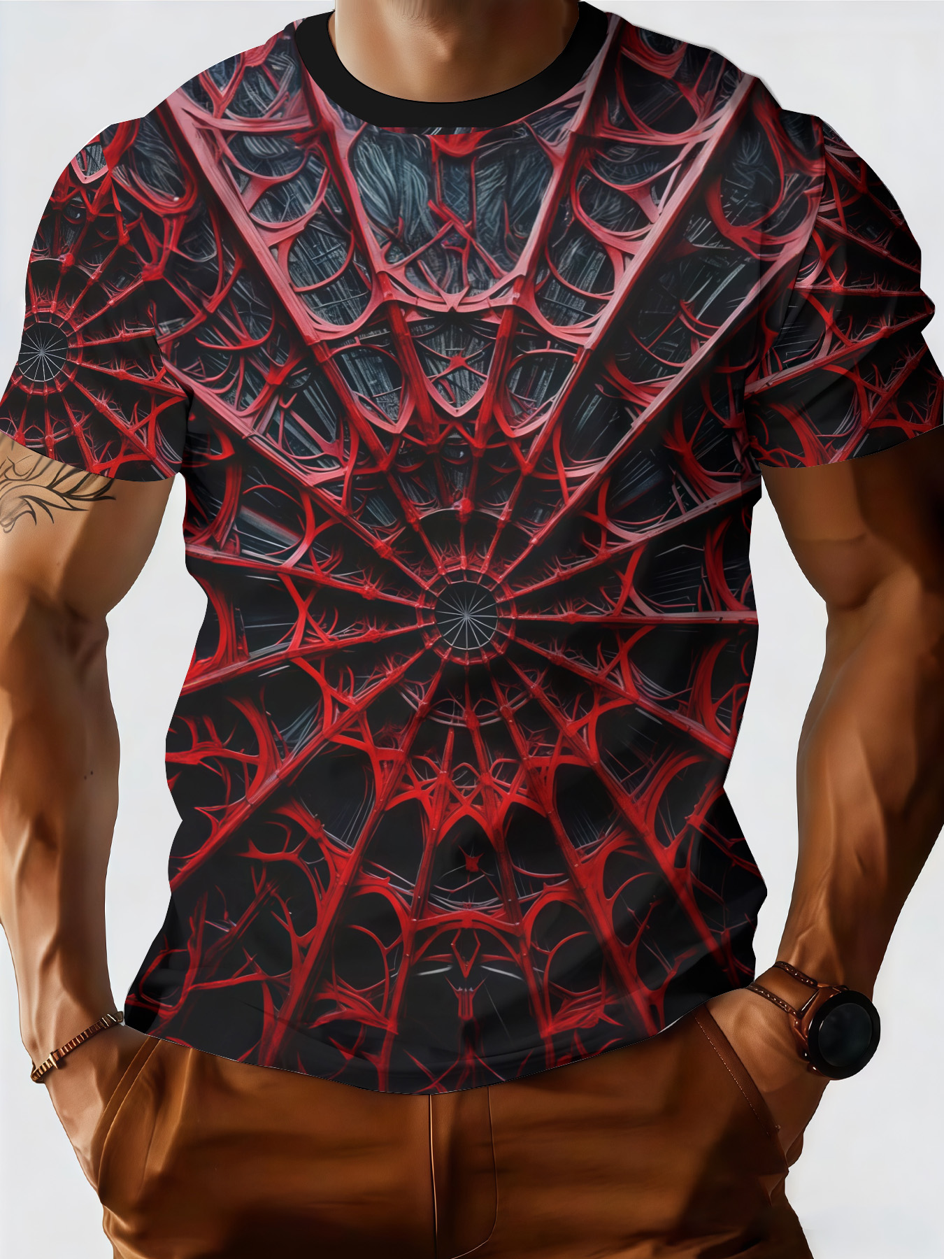 3D Printing Web - Men's T-shirt Summer New O-neck Red