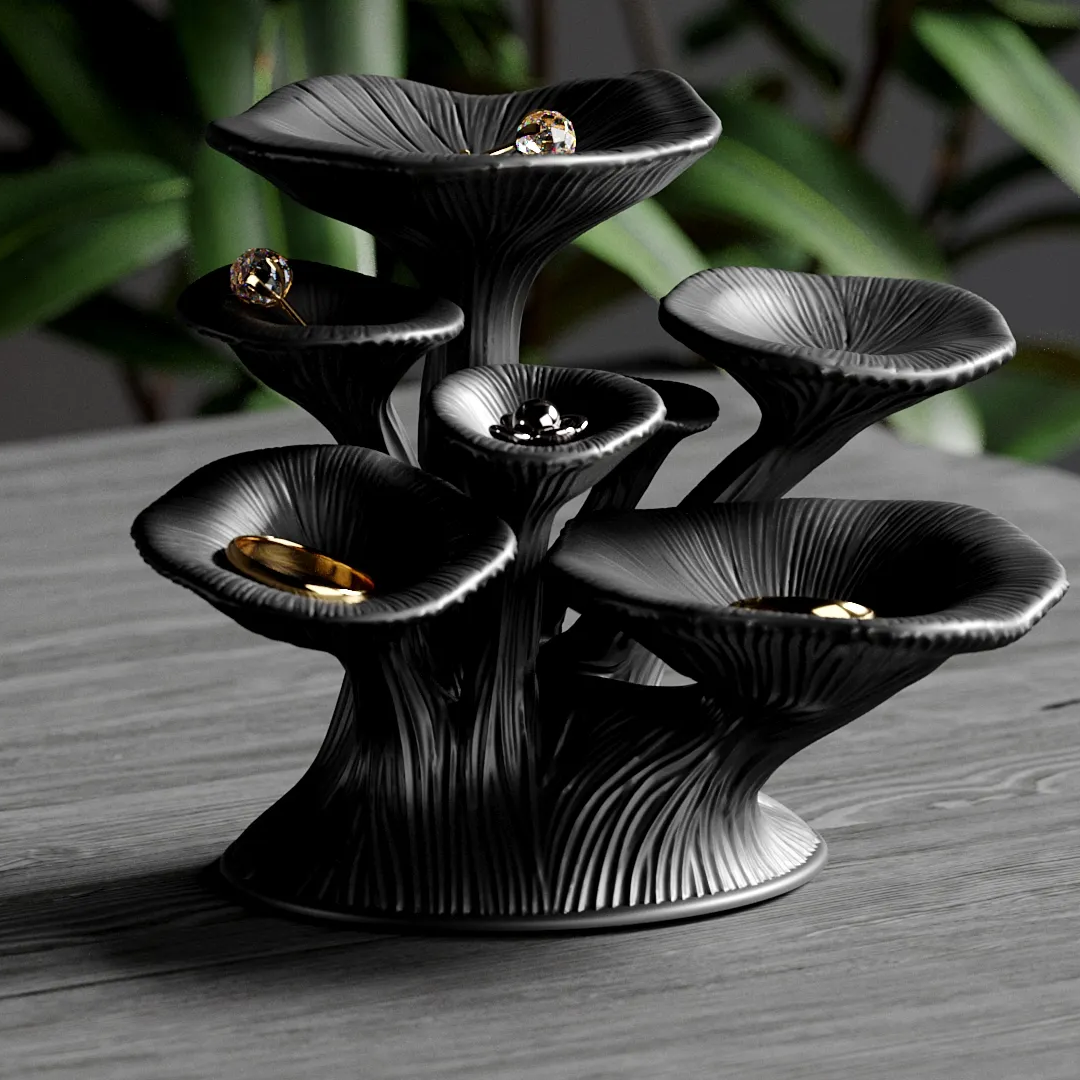 3D Printing Warehouse - 3D printed mushroom-shaped storage shelves, jewelry
