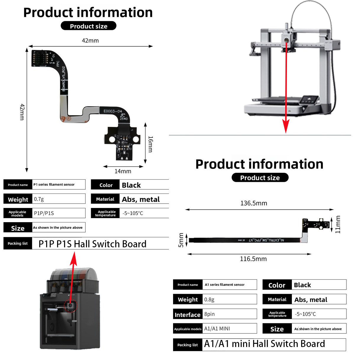 For A1/A1mini/P1P/P1S Hall Swi - 3D Printing Fff recension och pris