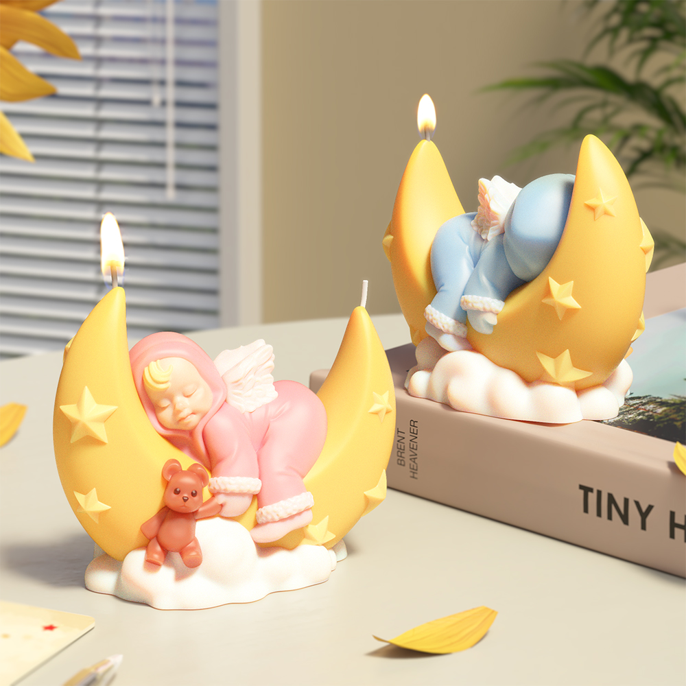 LZ085 3D Cute Moon Angel Candl - 3D Printing Concrete recension och pris